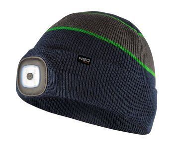 Шапка з LED-ліхтариком темно-синьо-сіро-зелений PREMIUM (USB-зарядка) 81-630 фото